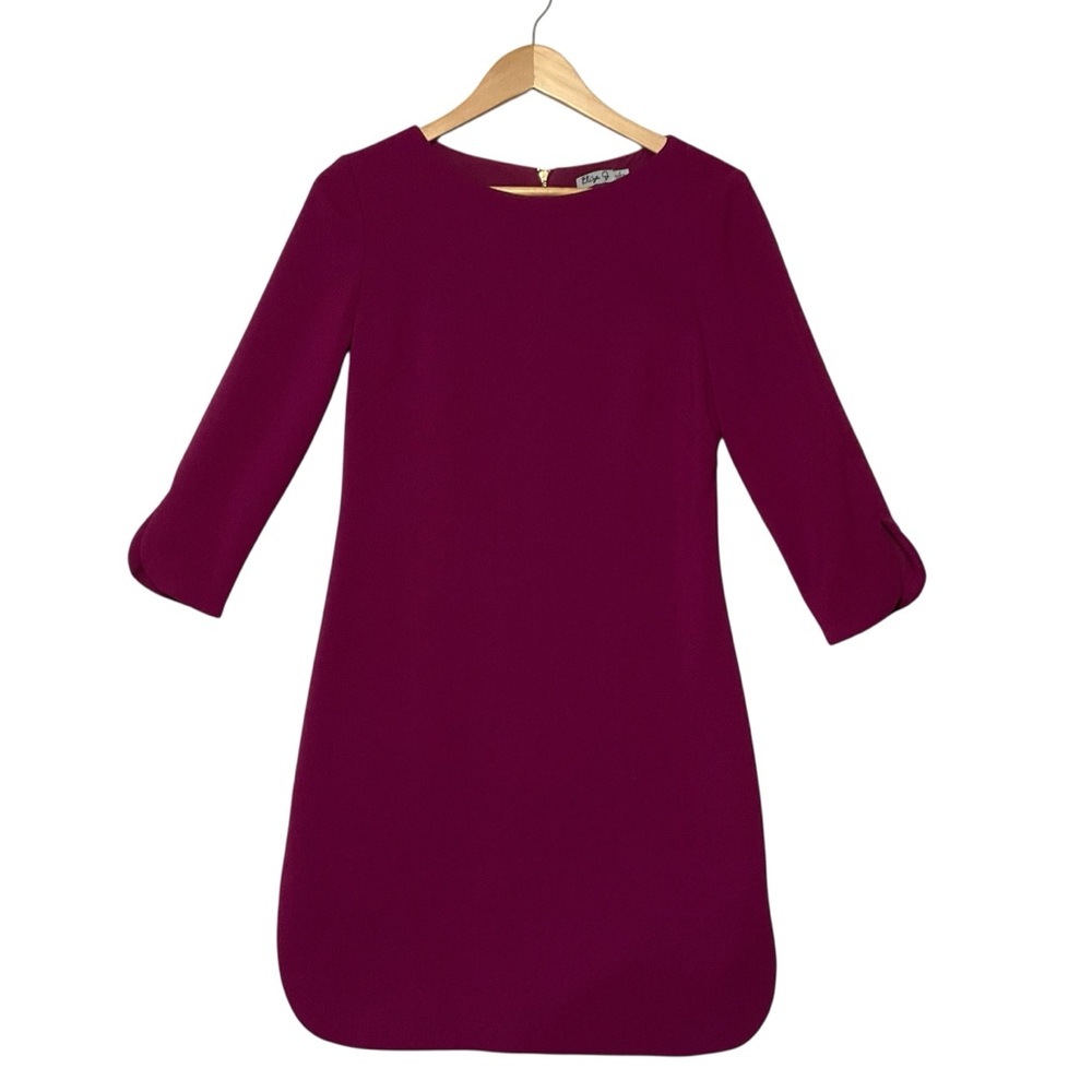 ELIZA J sz 4 Simple Short Dress Shift 3/4 Sleeves Tulip Hem Boat Neckline